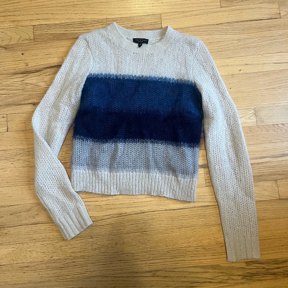 Rag & Bone Holland Sweater Blue Cream Striped Crew Neck S